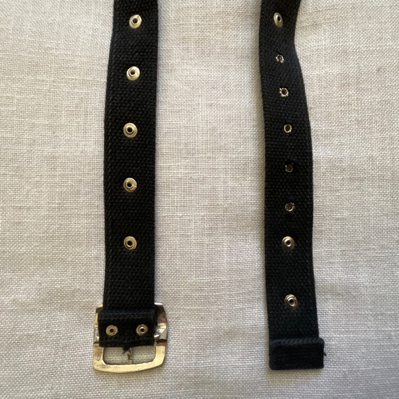 •Vintage Calvin Klein Black Canvas  Belt Silver Metallic Studded Brand Name - Picture 2 of 10